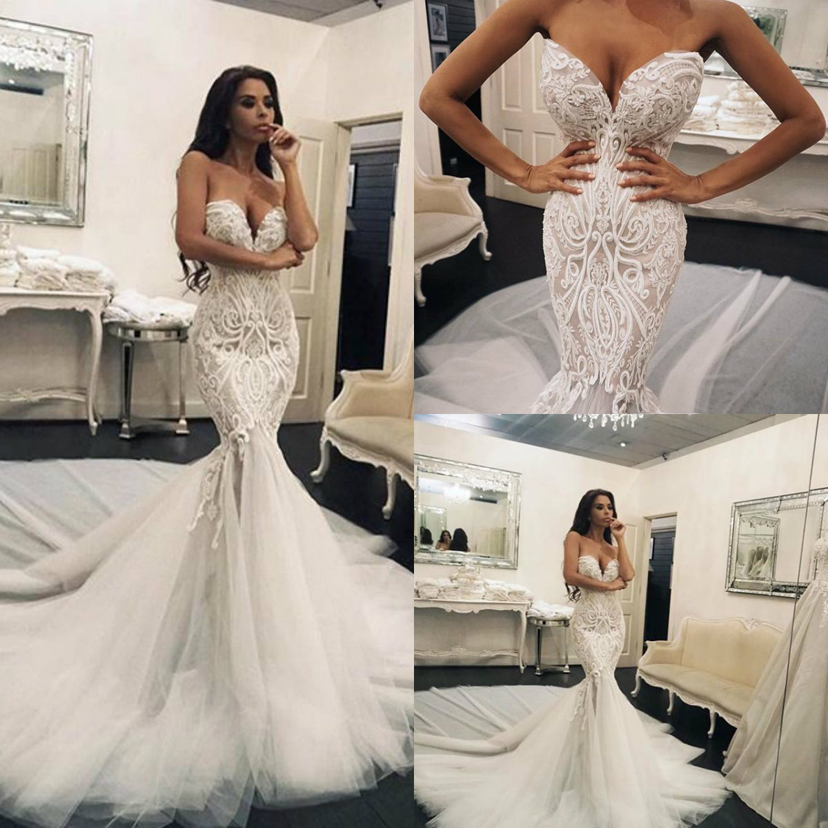 Mermaid Wedding Dresses Bridal Gowns 2019 Sweetheart Lace Appliques Sweep Train Elegant Beach Wedding Dress Custom Country Bridal Gowns