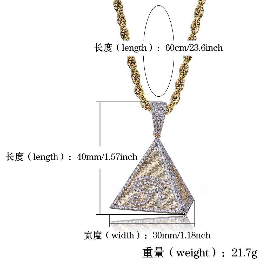 New Fashion 18K Gold & White Gold Plated Mens Hip Hop Pyramid Horus Eyes Pendant Necklace Twist Chain Iced Out Cubic Zirconia Jewelry Gifts