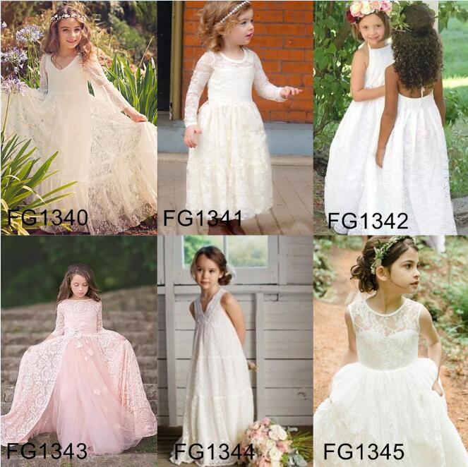 $59.95/PC Free Shipping Any Size Color Lace Flower Girl' Dresses Lace Kids Formal Wear Long Sleeves Sleeveless Floor Length Little Girls