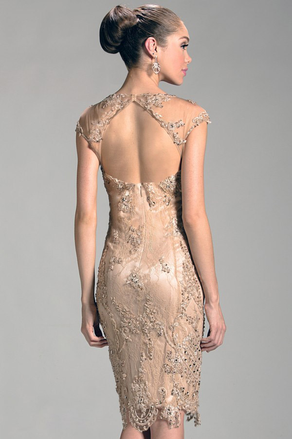 Elegant Janique Sheath Mother of The Bride Dresses Jewel Sleeveless Lace Applique Sequins Wedding Guest Dress Knee Length Evening Gowns