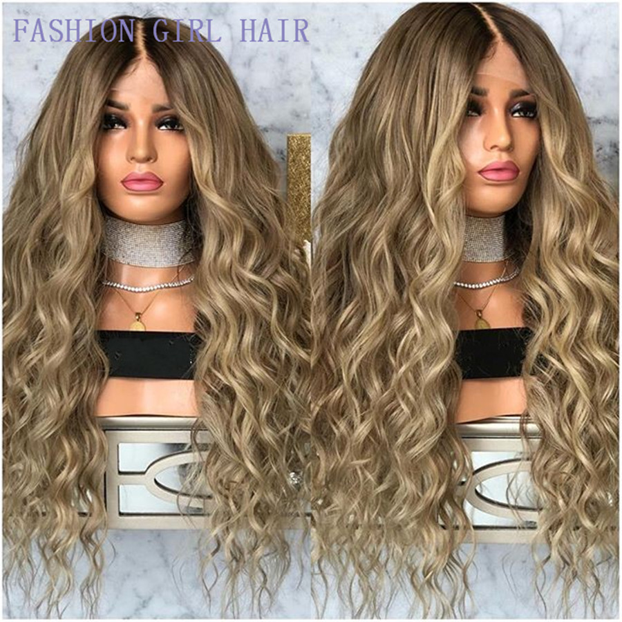 Ombre Brown To Blonde Wig Free Part Synthetic Wigs for Women Wavy Cosplay Daily Heat Resistant Natural Long Hair