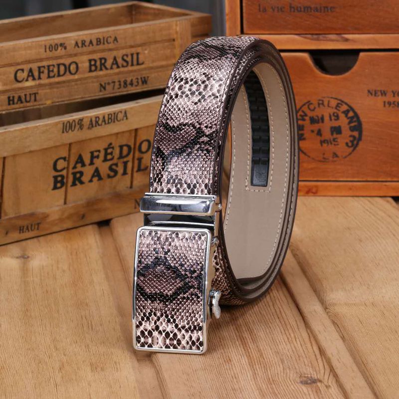LDOFWJ 2018 New Snake Skin Automatic Buckle Cowhide Leather Men Belt Fashion Belts for Mens Belts