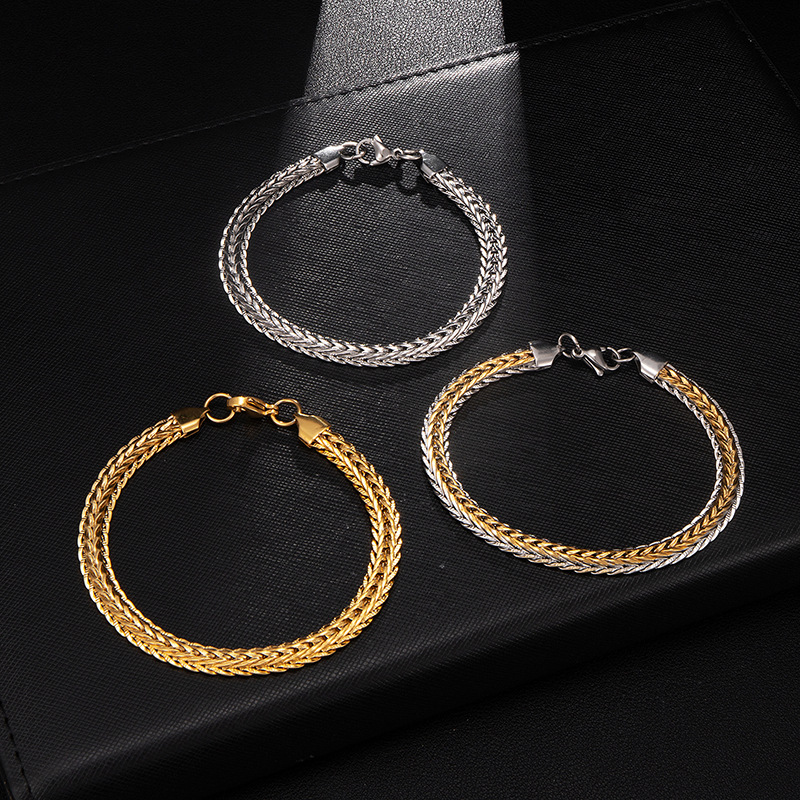 Mens Titanium Stainless Steel Franco Chain Hip Hop Gold Bracelet Personalized Miami Rapper Club Wristband Wolf Tide Jewelry Gifts for Guys for Sale