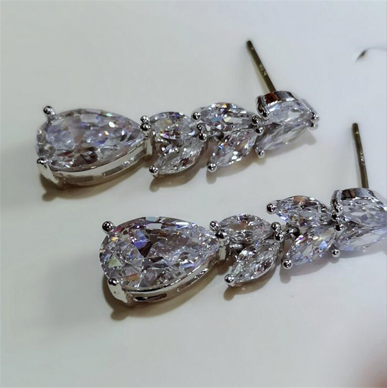 Sterg Sier Water Drop Dangle Earrings for Women - 5A Cubic Zirconia Wedding Jewelry