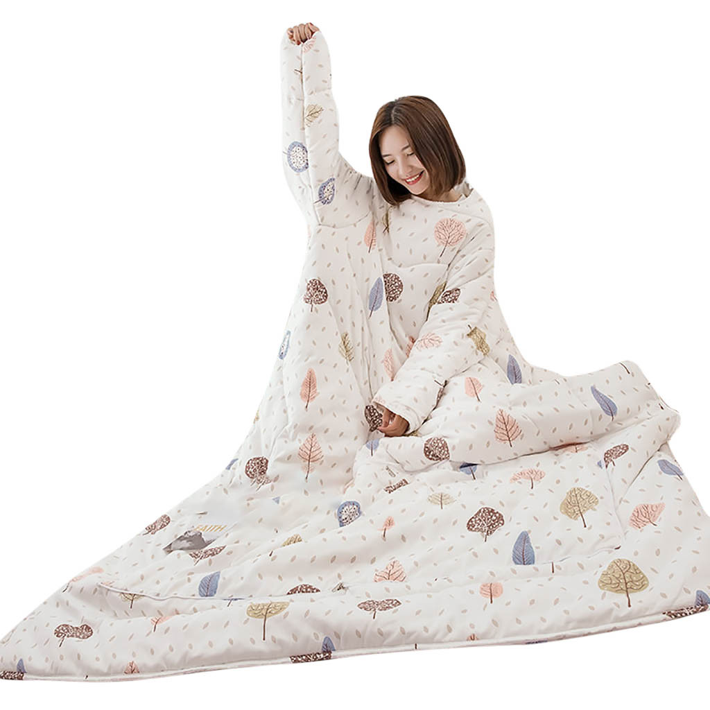 Winter Lazy Quilt With Sleeves Quilt Winter Warm Thickened Washed Blanket #40gy