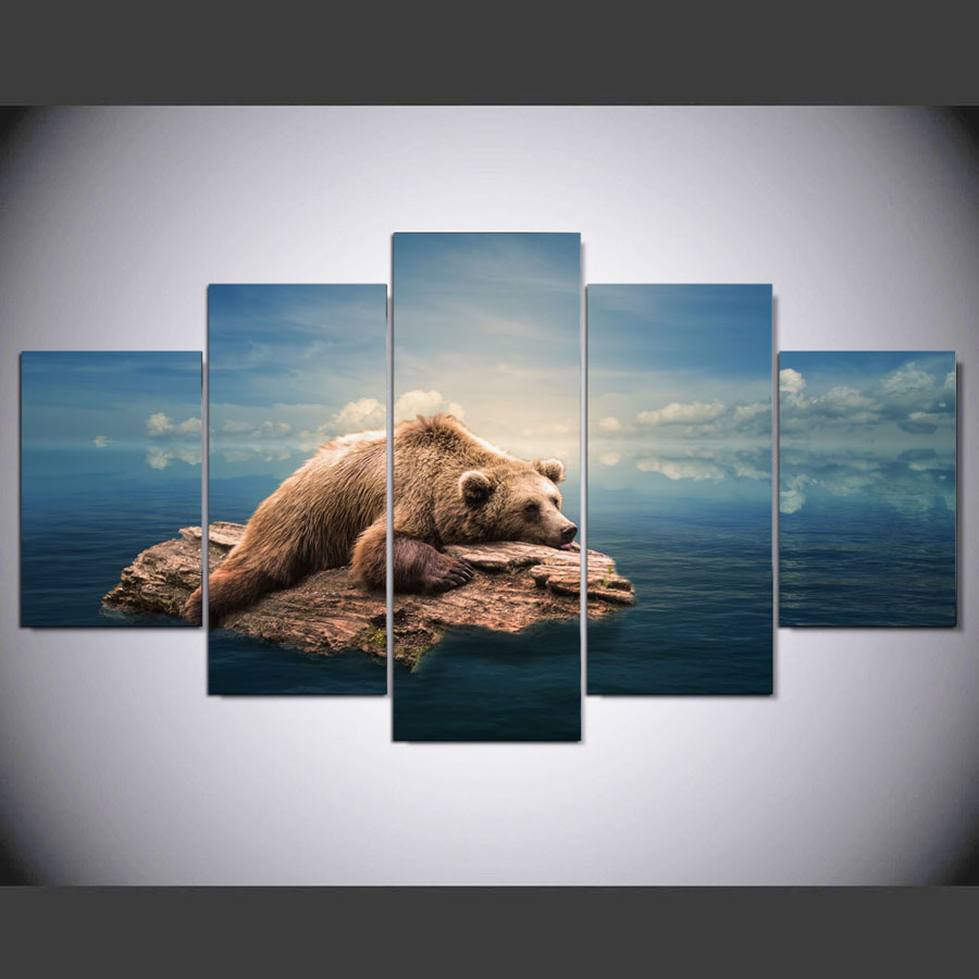 5 Piece Bear Dreaming Modern Home Wall Decor Canvas Picture Art HD Print WALL Painting Set of 5 Each Canvas Arts Without Frame