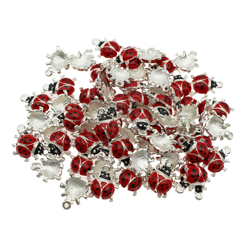 50pcs Classics Colorful Enamel Zinc Alloy Pendant Charm Ladybird Classic Necklace Pendant DLY Accessories DIY Jewelry Crafts