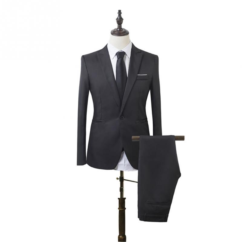 Solid Color Fashion Men's Two Piece Suit Business Formal Wear Blazer And Pants Set B3