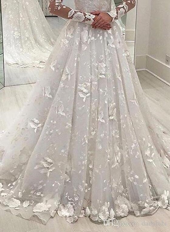 Sexy A-Line Elegant Wedding White Deep V-Neck Long Dress Mesh Lace Sleeve Pleated Floor-Length Bridal Gowns Vestidos De Mariee
