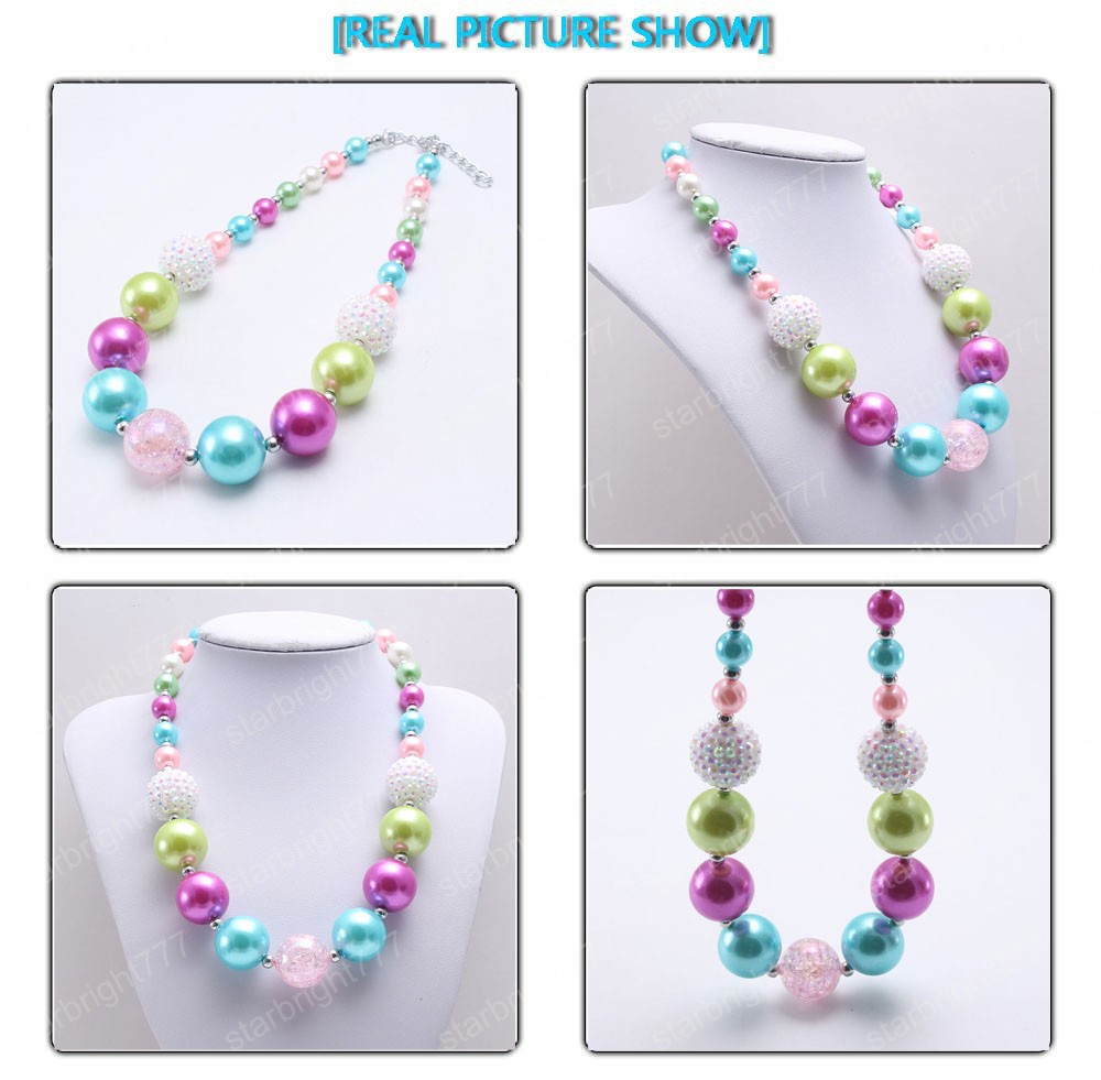 Kids Girls Beads Necklace Fashion Colorful Chunky Bubblegum Necklace For Baby Child Choker Necklace Charm Chunky Jewelry