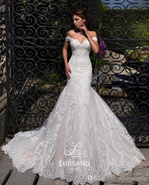 Off Elegant Gorgeous Shoulder Mermaid Wedding Dresses 2020 Full Lace Appliqued Sweetheart Corset Back Bridal Gowns Beach Vestios De Novia
