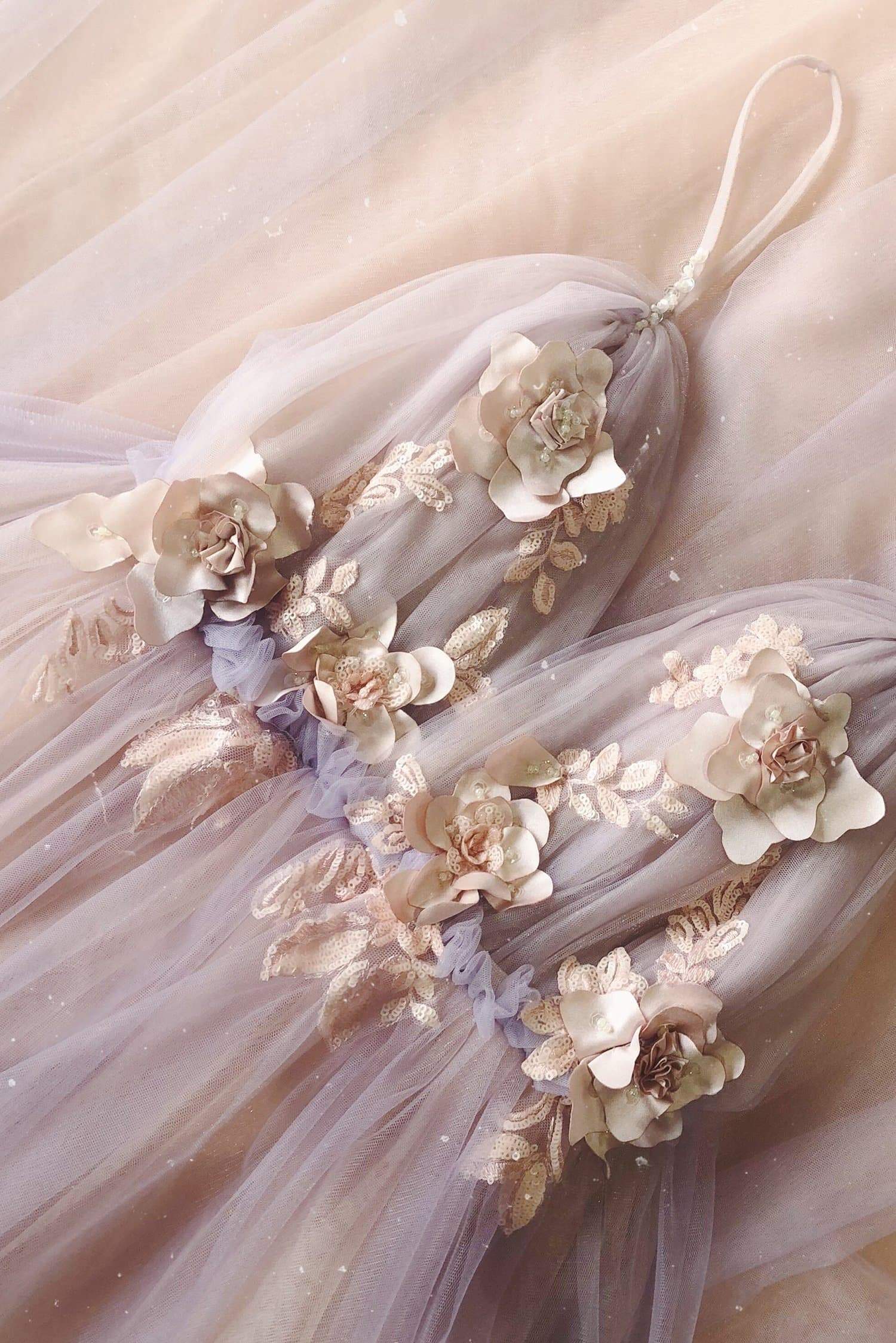 Newest A Line Prom Dresse Spaghetti Sleeveless Tulle Lace Hand Made Flower Party Dress Floor Length robes de soirée