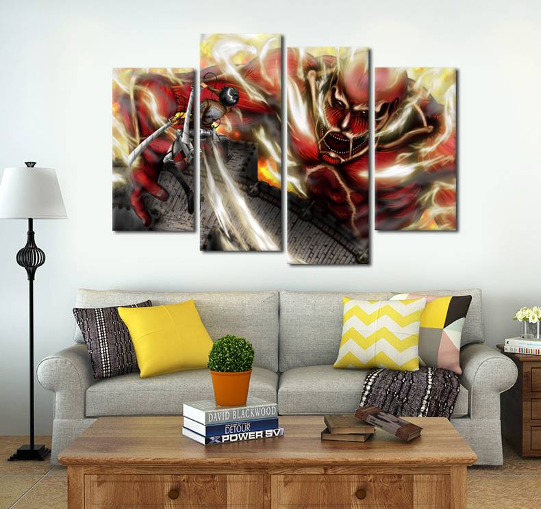 4pcs/set Unframed Attack on Titan Fighting Anime Poster Print On Canvas Wall Art Painting Art Picture For Home and Living Room