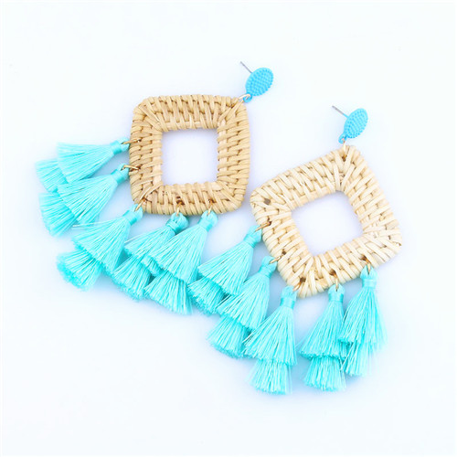 Bohemian tassel earrings statement handmade ethnic tassel earrings bamboo geometric square fan shaped ladies