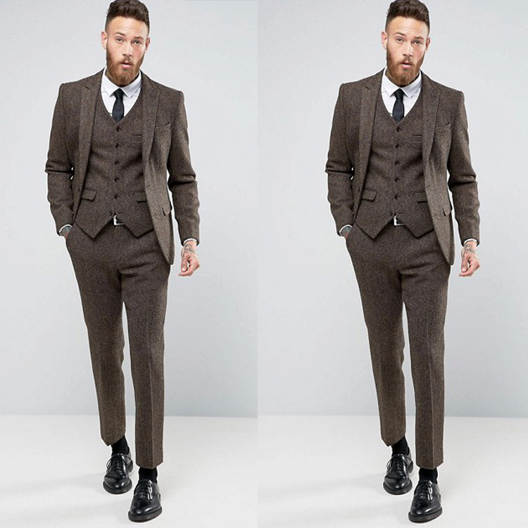 Handsome Men Wedding Pant Suits Brown Slim Fit Notched Lapel Groom Wear Custom Made Formal Tuxedos