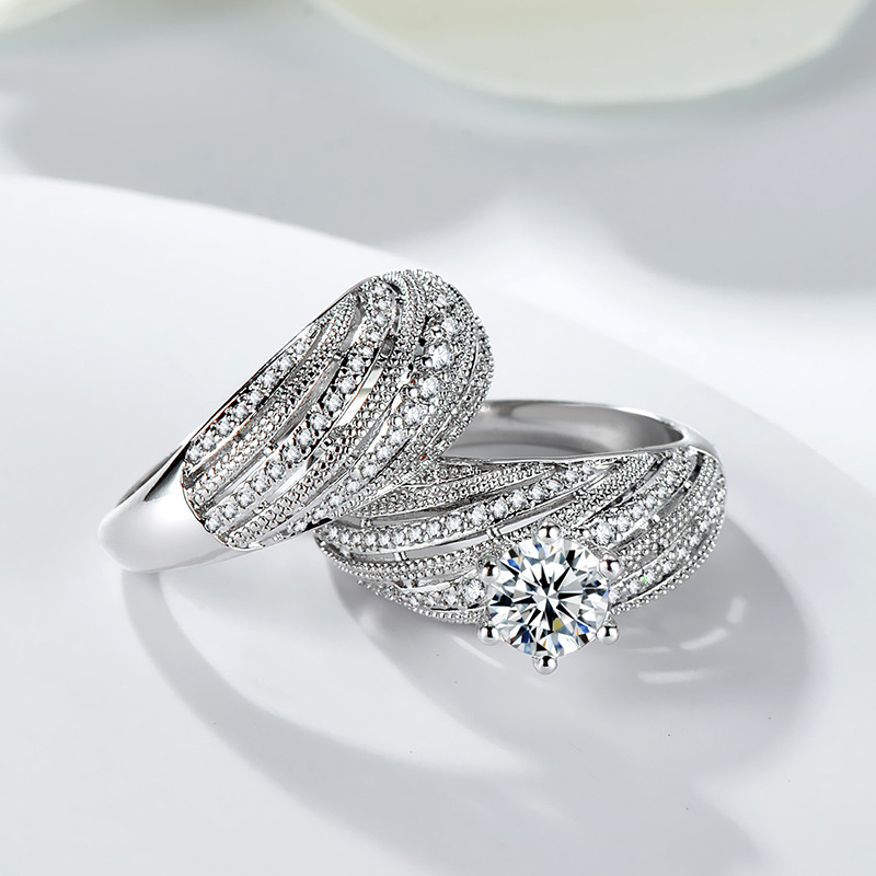 Female Big Crystal White Ring Set 925 Silver Diamond Wedding Rings For Women Fashion Bridal Engagement Ring