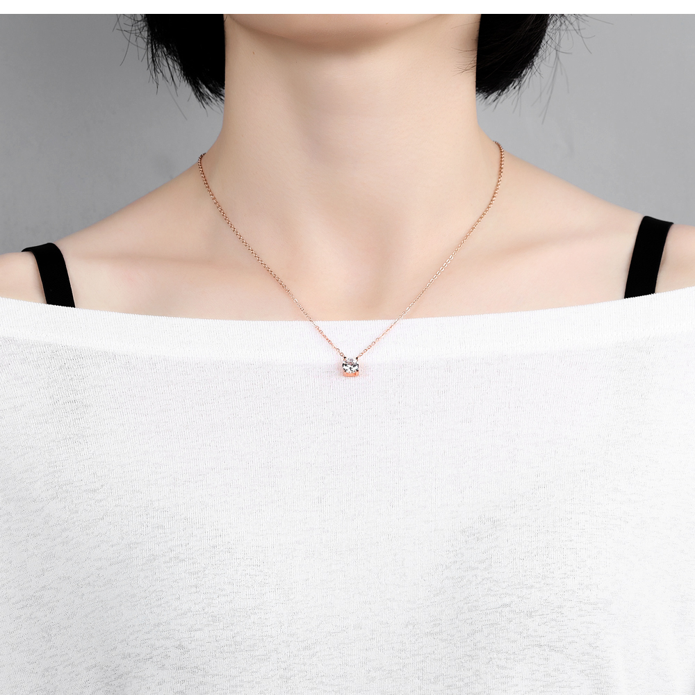 Classic Charm Pendant Necklace Single Diamond Stone Stainless Steel 18k Rose Gold Plated Necklace Jewelry Woman Gift