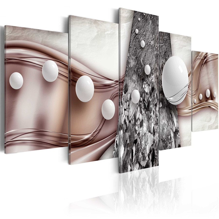 Fashion Wall Art Canvas Painting 5 Pieces Silver Brown Purple Abstract Line Pearls Modern Home Decoration,Choose Color And Size No Frame