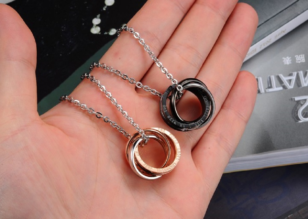 Three-Ring Connected Lovers Couple Pendant Necklace Stainless Steel Titanium Steel Jewelry