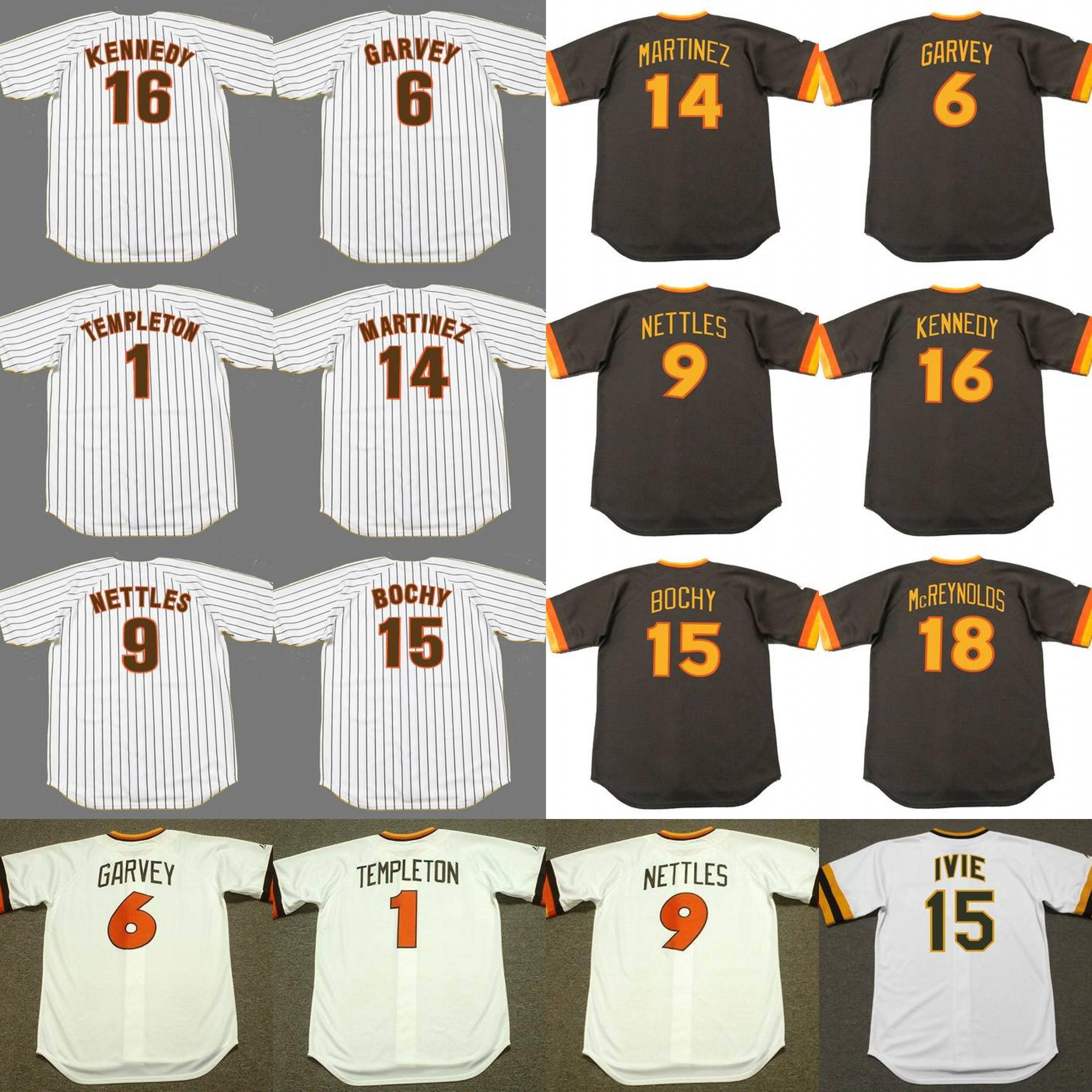Custom 9 GRAIG NETTLES 14 CARMELO MARTINEZ 15 BRUCE BOCHY 6 STEVE GARVEY 1 GARRY TEMPLETON 16 TERRY KENNEDY San Diego 1978 Baseball Jersey
Custom 9 GRAIG NETTLES 14 CARMELO MARTINEZ 15 BRUCE BOCHY 6 STEVE GARVEY 1 GARRY TEMPLETON 16 TERRY KENNEDY San Diego 1978 Baseball Jersey