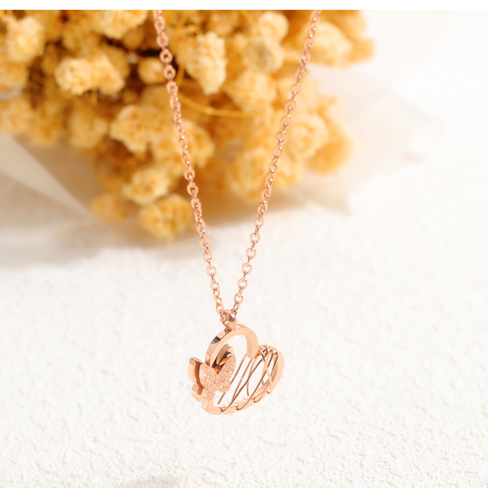 Butterfly Lover Heart Shape Pendant Necklace 316L Stainless Steel 14k Gold Plated Necklace Jewelry Women Girl's Gift