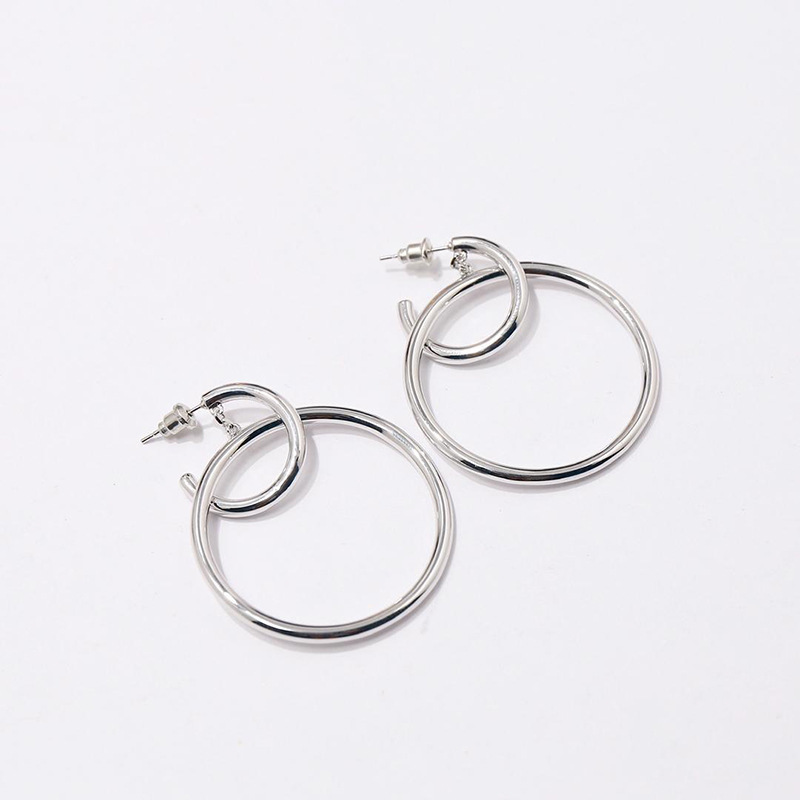 Copper-Gold Plated Exquisite Walk Show Double Ring Earrings with Glossy Finish