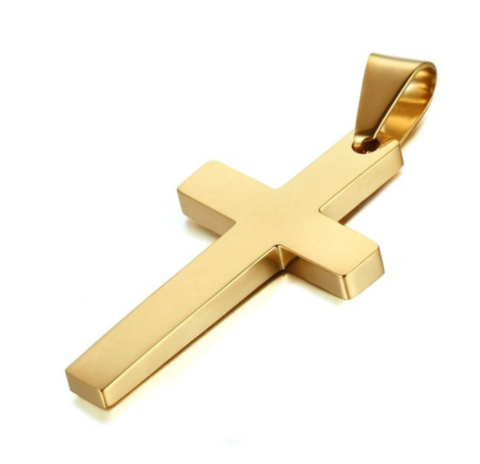 High Quality Polished Cross Pendant Necklace Gold/Black Gun Plated Stainless Steel Fashion Religious Jewelry for Women Men