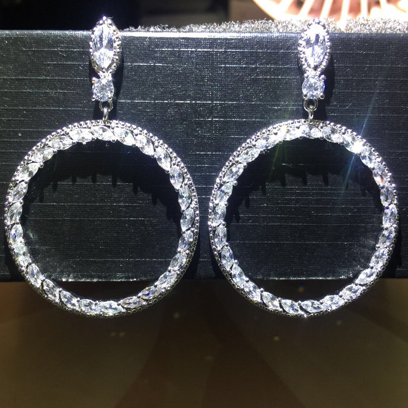 Sterling Sier Dangle Earrings, Fashion Drop Hoop Earrings with 5A Zircon CZ Dia for Women, Bridal Wedding Jewelry Gift Free shipping