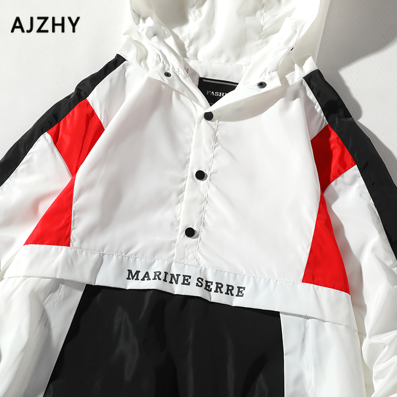 Hooded Jackets Men Windbreaker Color Block Patchwork 2019 Autumn Pullover Tracksuit Hip Hop Streetwear Zip Up Track Jacket Coat T190910