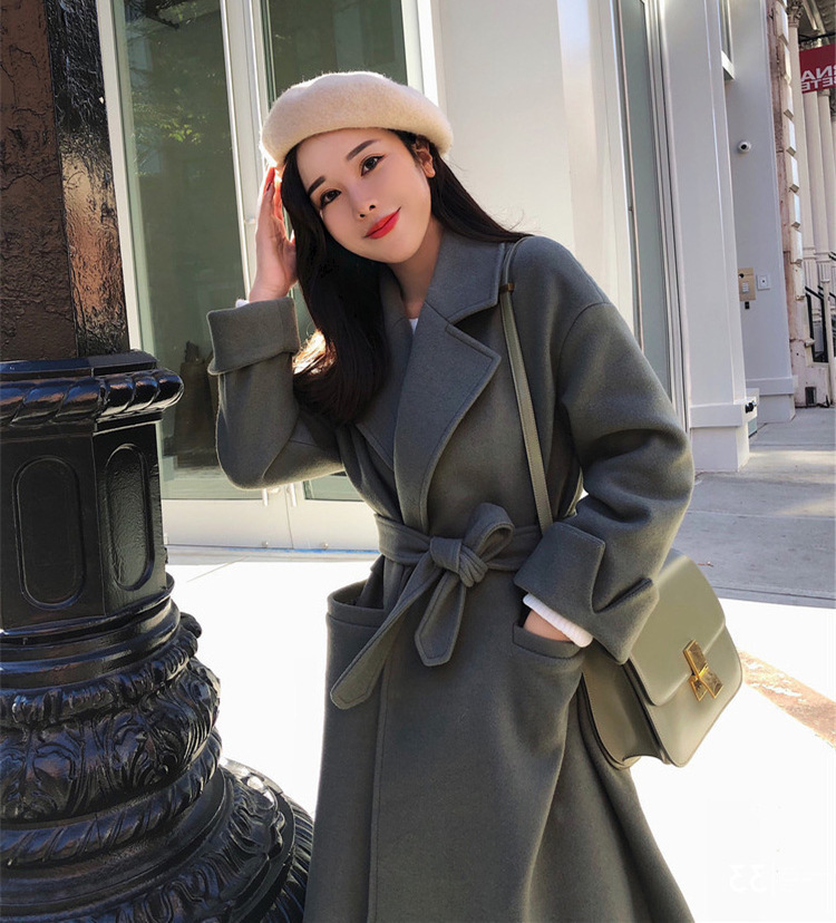 Heydress 2019 autumn winter Women Belt Coat Turn-down Collar female casual Wool Coat ladies Loose Solid thick outwear jackets