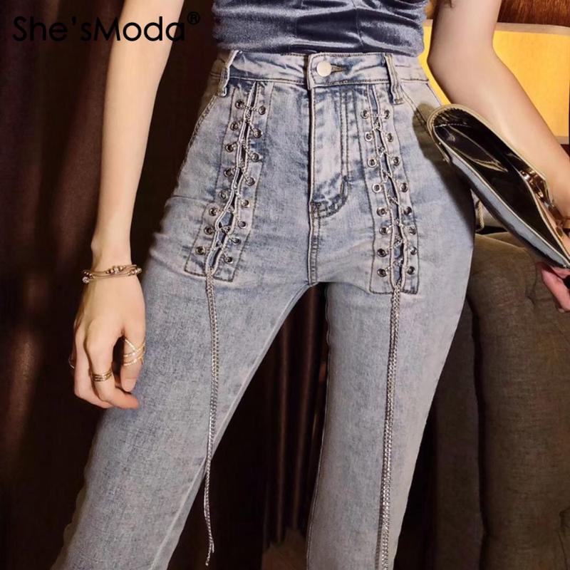 She'sModa New Rock Metal Chain Tassels Diamonds Denim Jean 2020 Spandex Fabric Women' Long Slim Fit Mid-waist Pencil Pants, Black
She'sModa New Rock Metal Chain Tassels Diamonds Denim Jean 2020 Spandex Fabric Women' Long Slim Fit Mid-waist Pencil Pants, Black