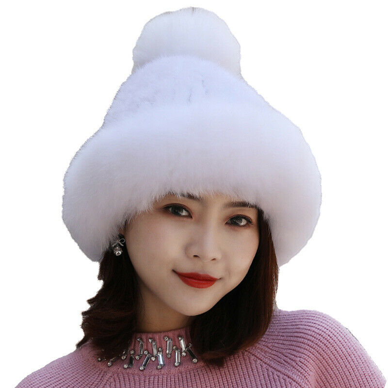 Real Mink Fur Christmas Hats Real Fox Fur Brim Winter Warm Cap For Women 9Colors