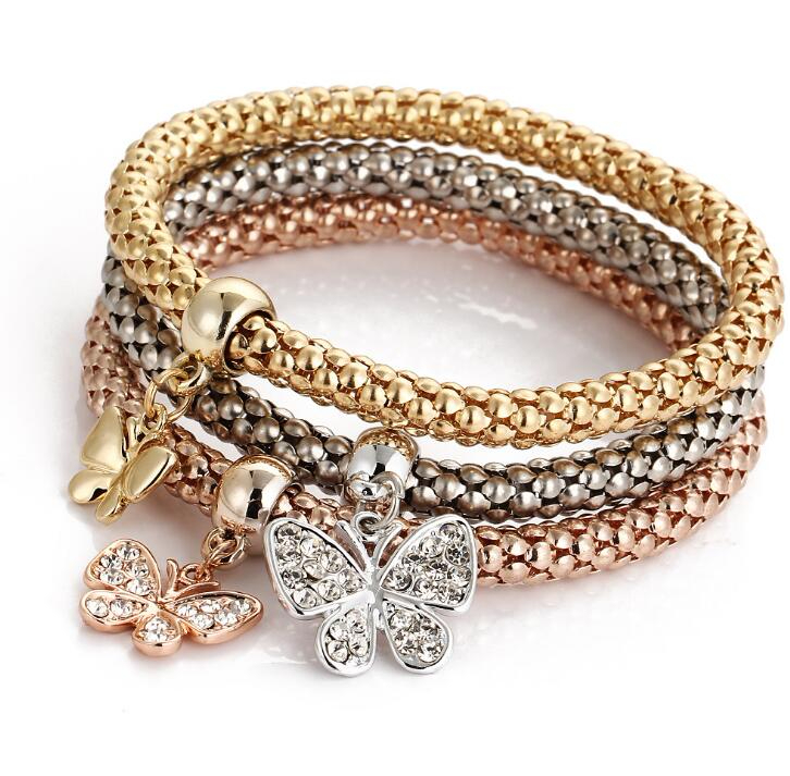 Crystal Owl Crown Heart Bracelets Rhinestone Elephant Skull Music notes butterfly Key lock Tree of life Charm Bangle Jewelry