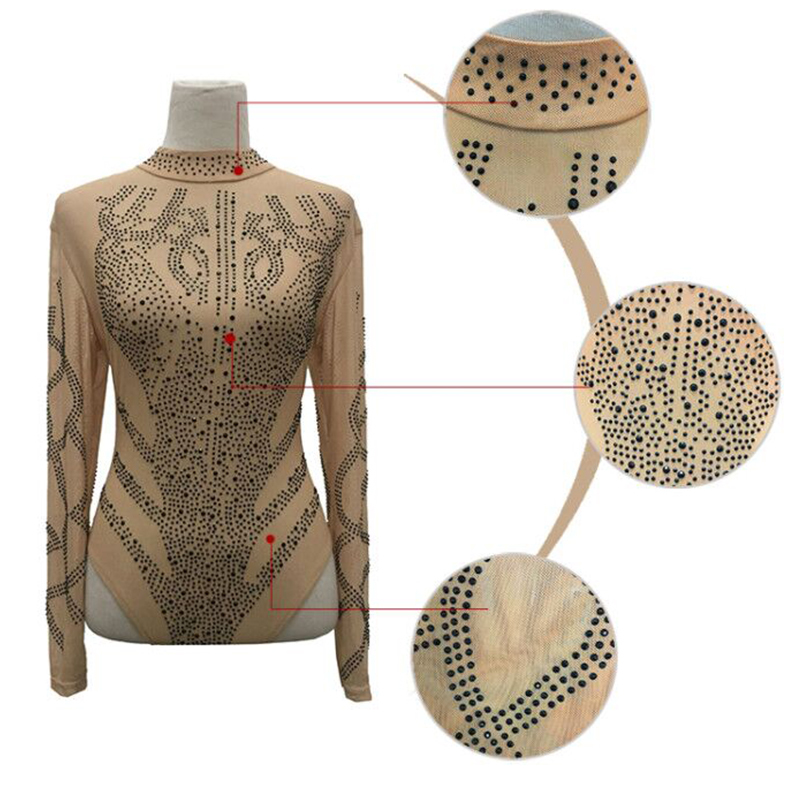 LIVA GIRL Black Sexy Mesh Rhinestone Bodysuit Women Plus Size Romper Playsuit Bodycon Jumpsuit Female Long Sleeve Body Tops XXL