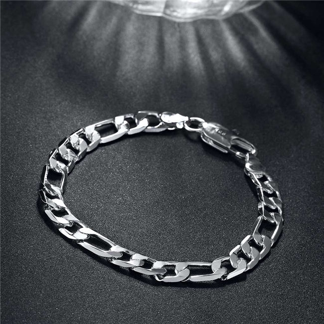 Hot sale best gift 925 silver 8M flat three a bracelet - Men DFMCH200,Brand new 925 sterling silver plate Chain link bracelets high grade