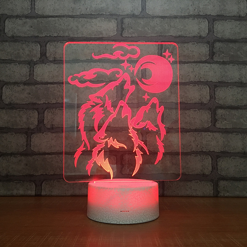 Hot Sale Cartoon LED 3D Wolf Night Light RGB 7 Colors Mood 3D Table Lamp for Home Decor Sensor Light