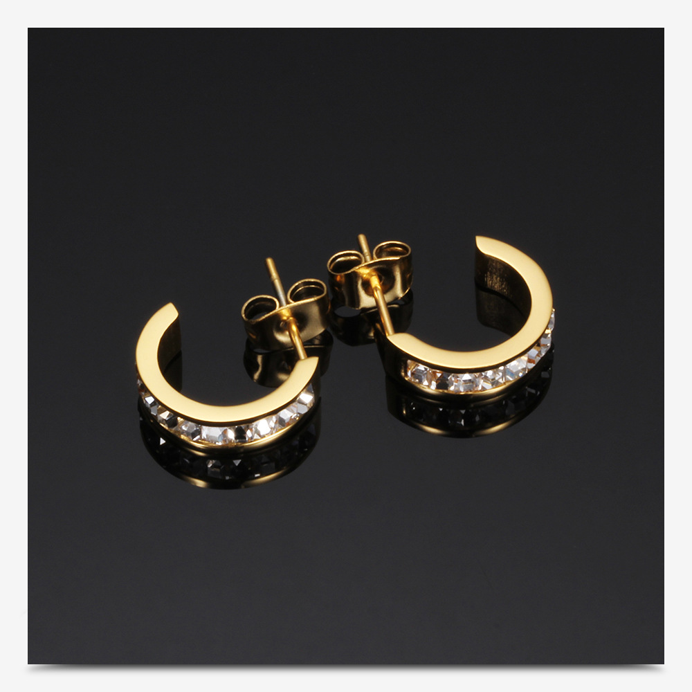 Fashion Titanium Steel Stud Hoop Earrings New Style White Zircon 18k Gold Plated Earring Jewelry Wholesale