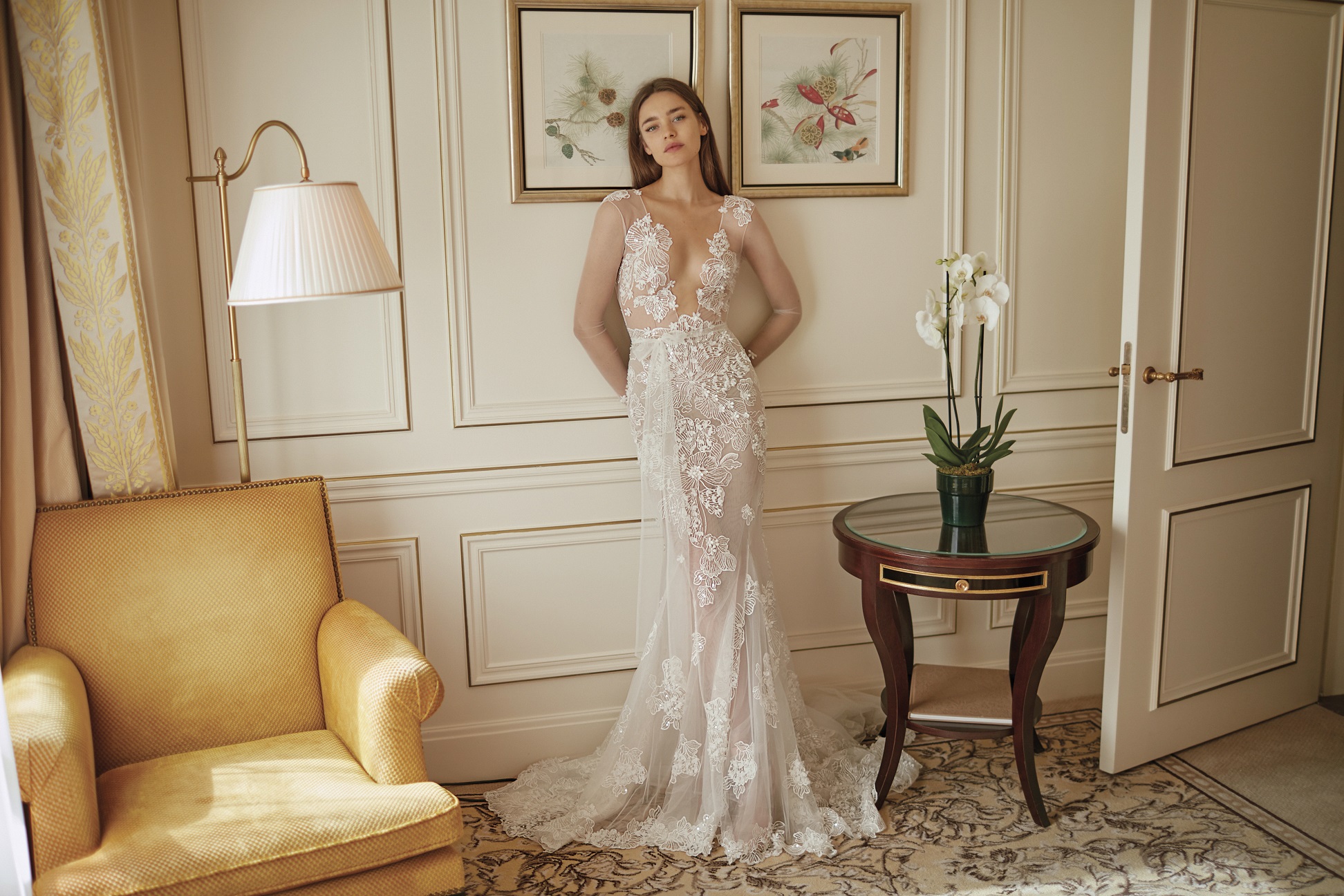 Illusion Mermaid Wedding Dresses Boho Sweep Train V Neck Lace Applique Beach Wedding Dress 2020 Long Sleeve Robes De Mariée