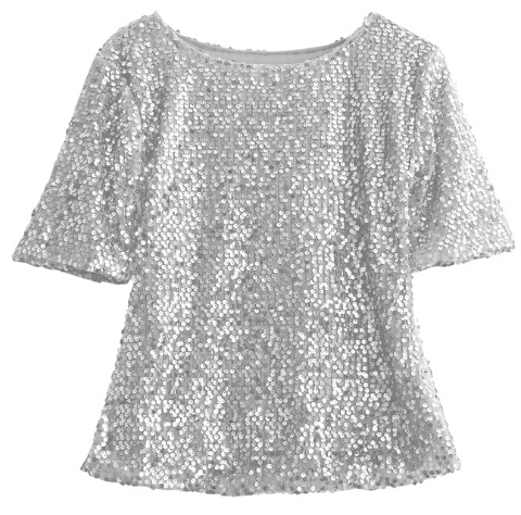 Fashion Women Summer Loose Top Half Sleeve Sparkle Glitter Blouse Ladies Casual Loose Sequined Pullover Tops Blouse Black Sliver