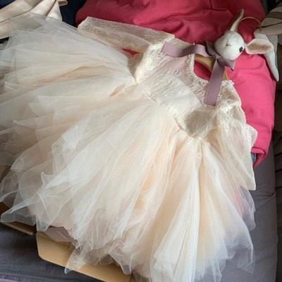 Cheap 2020 Lovely Flower Girls' Dresses Ivory Baby Infant Toddler Baptism Clothes Long Sleeves Lace Tutu Ball Gowns Birthday Party Dress