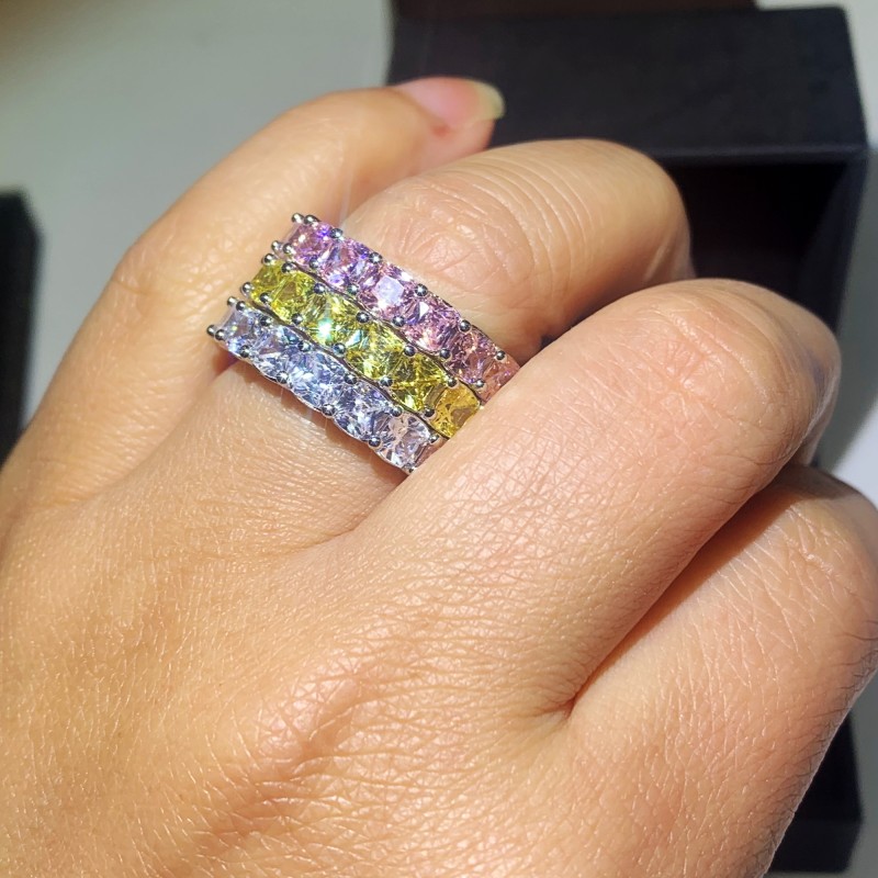 3 Style Top Selling Handmade Fashion Jewelry 925 Sterling Silver Cushion Shape Topaz CZ Diamond Stack Women Popular Wedding Bridal Ring Gift