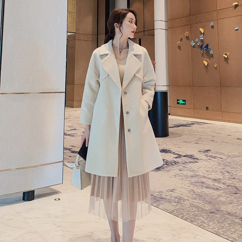 

2xl Fashion Warm Winter Coat Women Turndown Long Coat Collar Overcoat Female Casual Autumn 2019 Yellow Outerwear, Beige