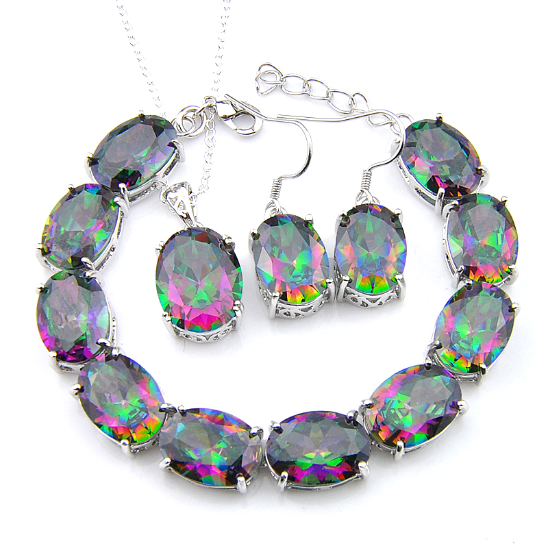 3pcs Lot Ring Earring Bracelets Jewelry SetsFashion Glary 925 Sterling Silver Oval Gemstone Jewelry Rainbow Mystic Topaz Jewelry, Mixed colors
3pcs Lot Ring Earring Bracelets Jewelry SetsFashion Glary 925 Sterling Silver Oval Gemstone Jewelry Rainbow Mystic Topaz Jewelry, Mixed colors