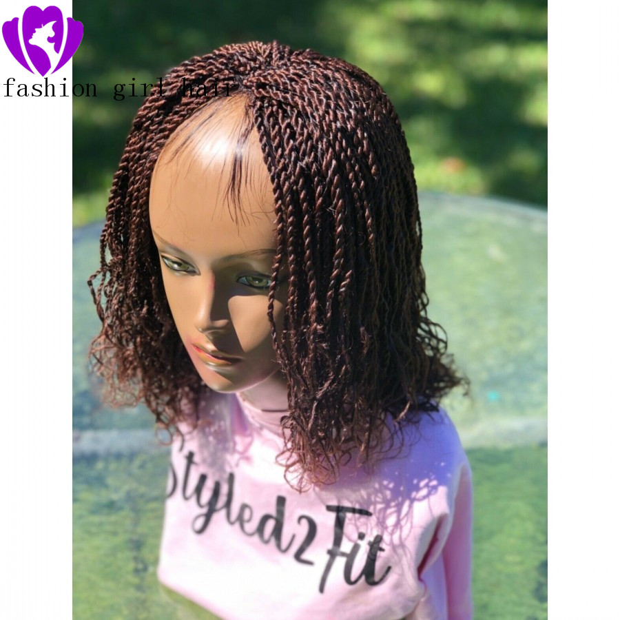 Popular perruques Short Curly Braided Lace Front Wig Brown/Burgundy /Black bob box Braids Synthetic Wig Free Shipping