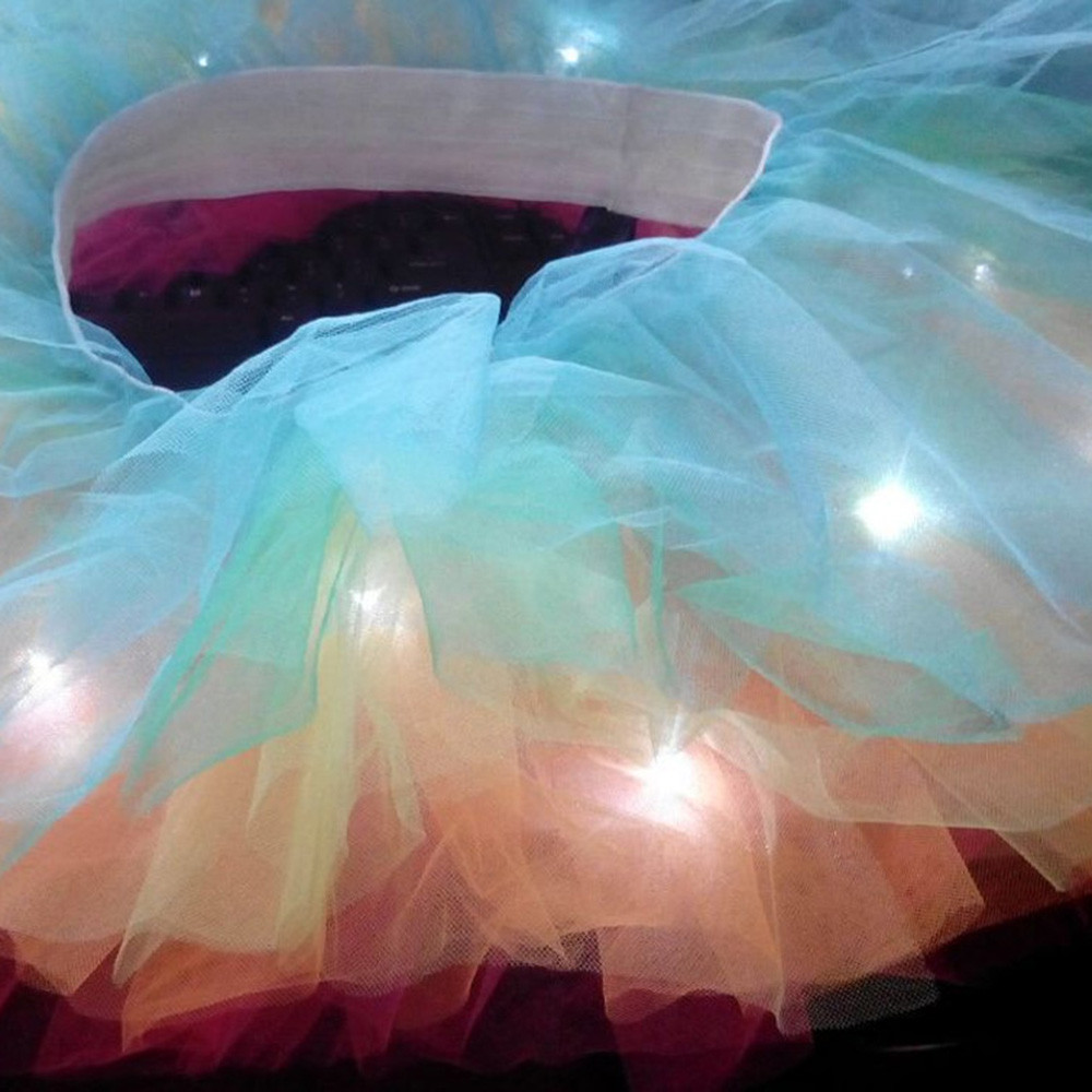 Rainbow Led Lighting Tutu Skirt Women Halloween Christmas Festival School Girl Stage Party Show Dance Mesh Mini Tulle Petticoat