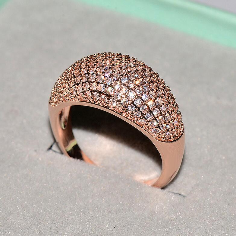 Handmade Luxury Jewelry 925 Sterling Silver&Gold Fill Pave White Sapphire CZ Diamond Gemstones Party Women Wedding Band Finger Ring Gift