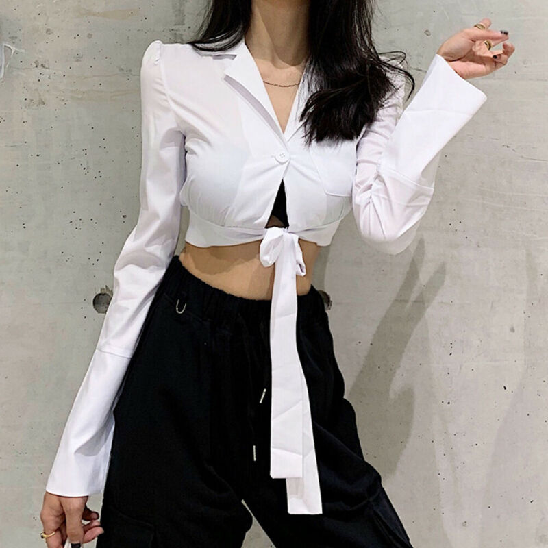Women' Blouses & Shirts Sexy Women Long Sleeve One Single Button Front Bow Knot Tied V Neck Crop Top Evening Party Wear Shirt Slim Blouse T, White
Women' Blouses & Shirts Sexy Women Long Sleeve One Single Button Front Bow Knot Tied V Neck Crop Top Evening Party Wear Shirt Slim Blouse T, White