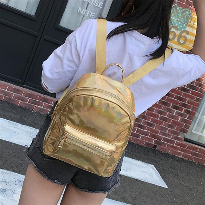 AEQUEEN Silver Hologram Laser Bagpack Women Pink Holographic Backpack Leather Samll Travel School Bag Rucksacks For Teenage Girl Y18110202