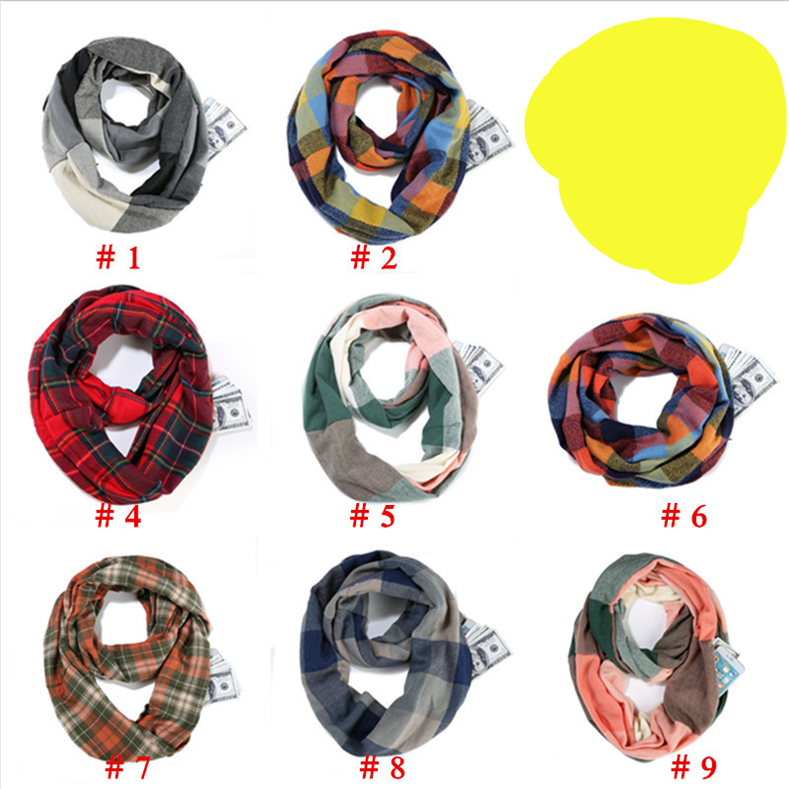 

Women Plaid Infinity Loop Scarf Travel Pocket Snood Neckerchief Grid Wraps Check Shawl Collar Lattice Neck Scarf Winter Pashmina A112703, Random mixed color