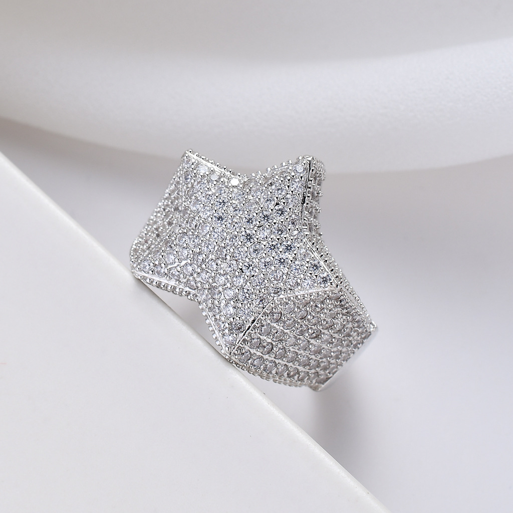 Men's Hip Hop Star Rings 18k Real Gold Plated Bling Cubic Zircon Diamond Finger Ring Jewelry Gift